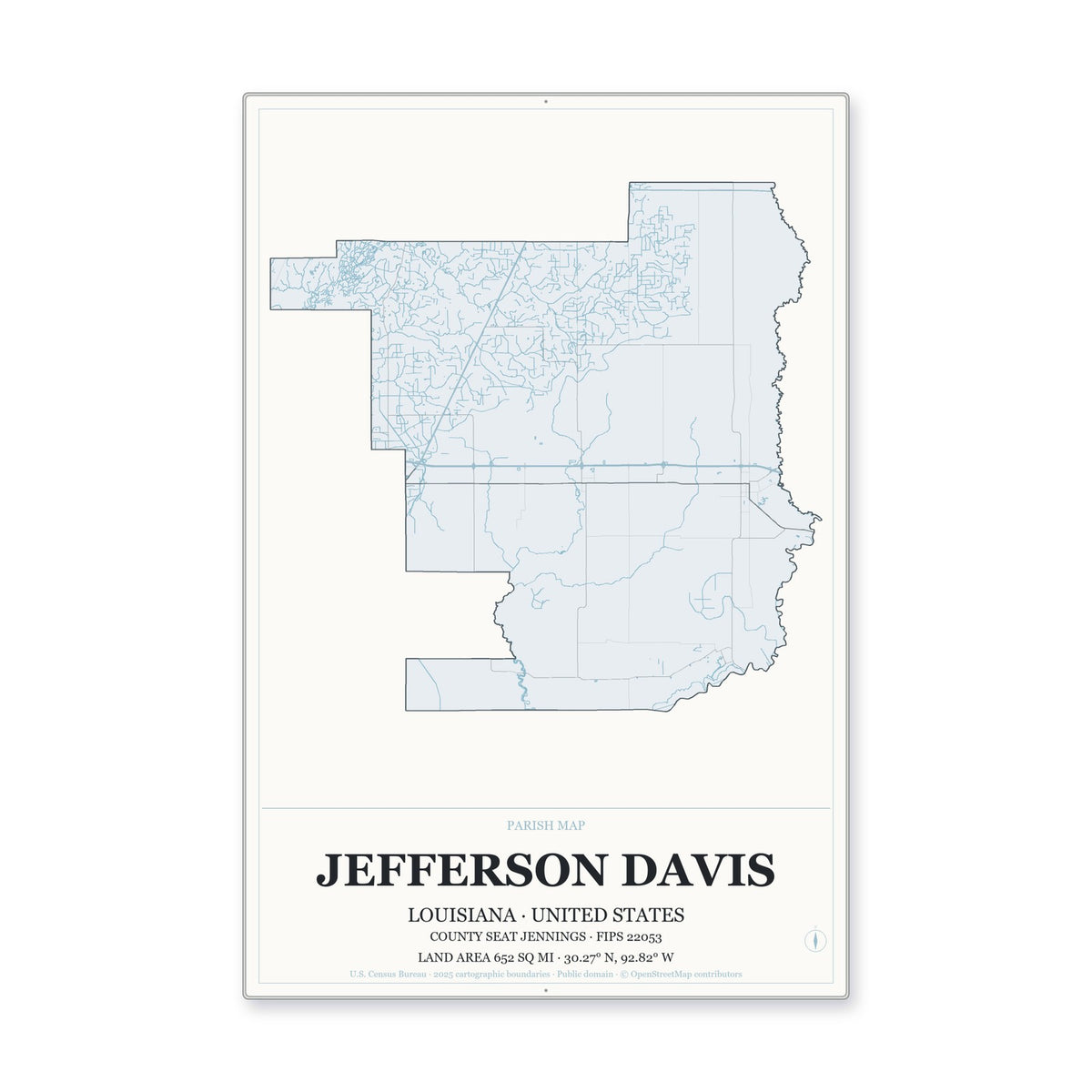 Jefferson Davis Parish, Louisiana Map Aluminum Sign in Gallery Air style