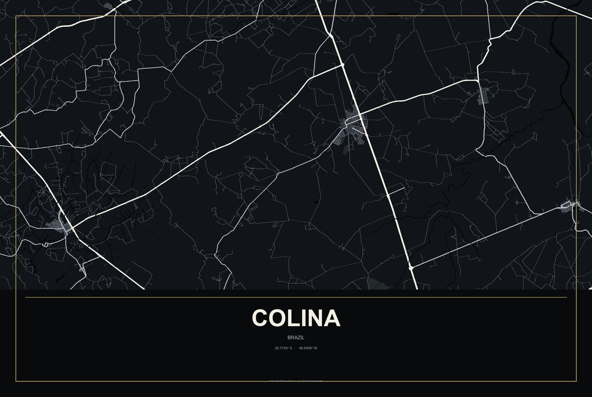 Colina, Brazil City Map Aluminum Sign in Metropolitan Noir style