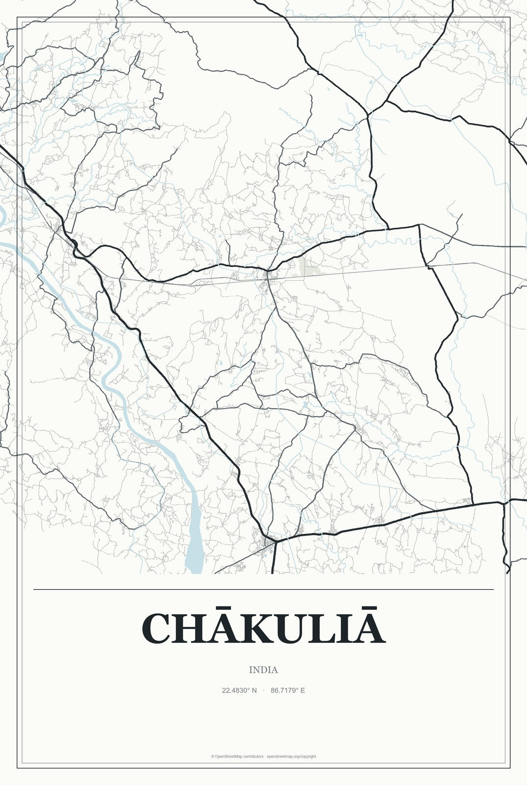 Chākuliā, India City Map Aluminum Sign in Gallery Air style