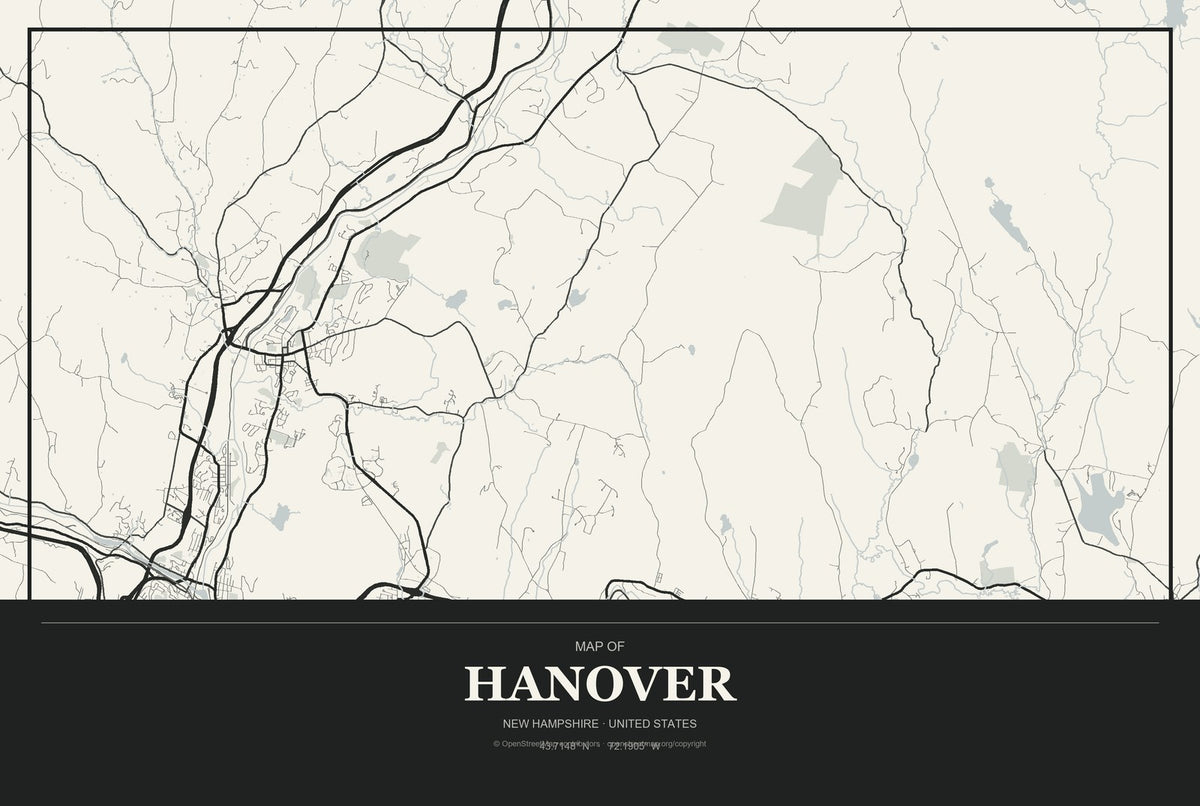 Hanover, New Hampshire City Map Aluminum Sign in Museum Plaque style