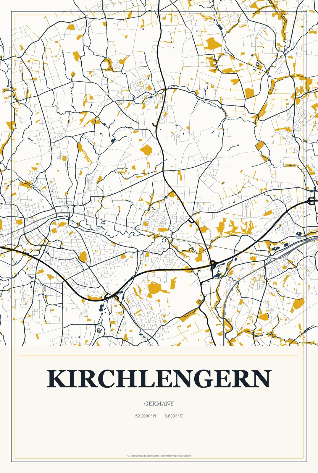 Kirchlengern, Germany City Map Aluminum Sign in Citrine Modern style