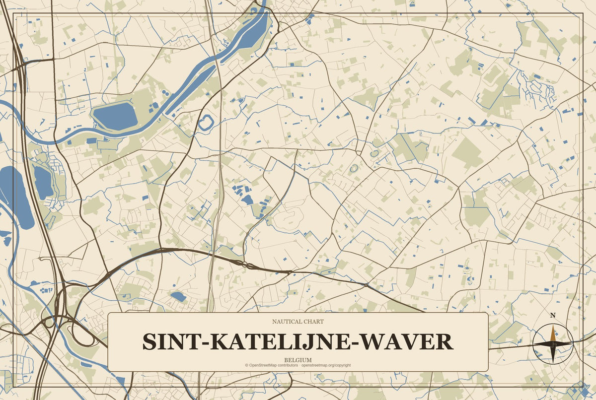 Sint-Katelijne-Waver, Belgium City Map Aluminum Sign in Heritage Nautical style