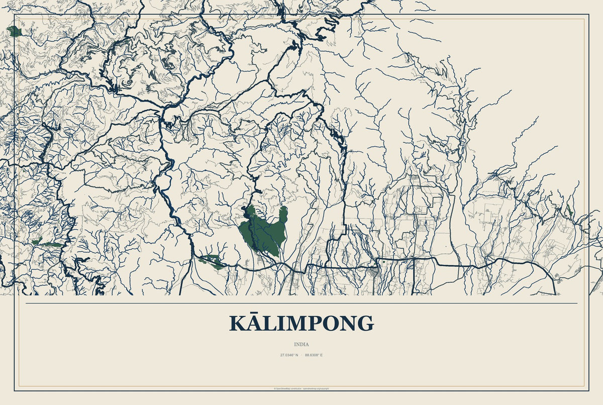 Kālimpong, India City Map Aluminum Sign in Coastal Cutout style