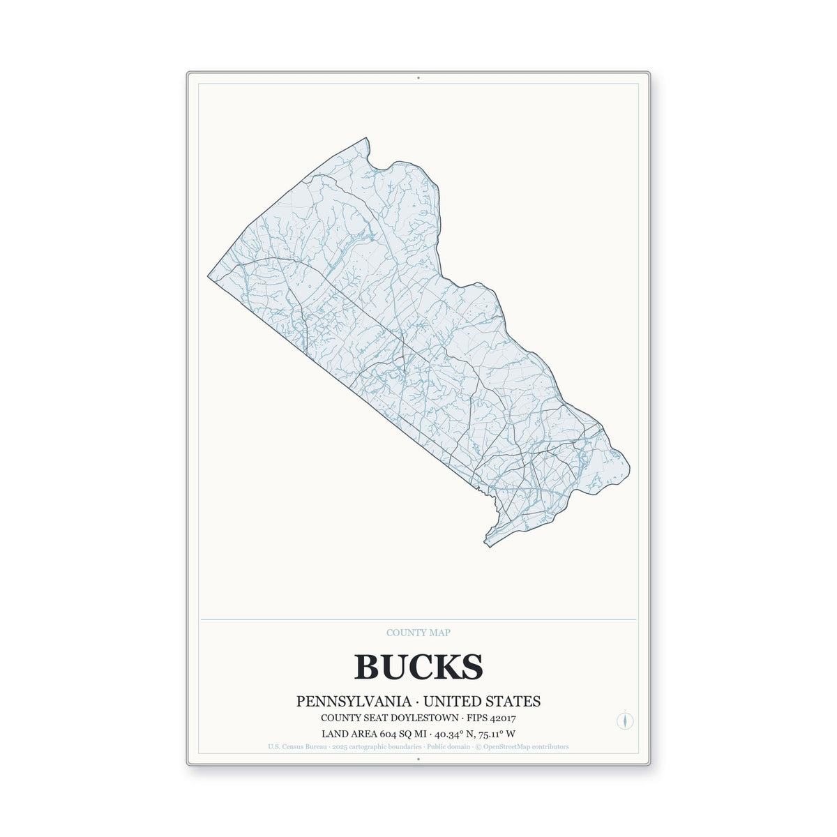 Bucks County, Pennsylvania Map Aluminum Sign in Gallery Air style