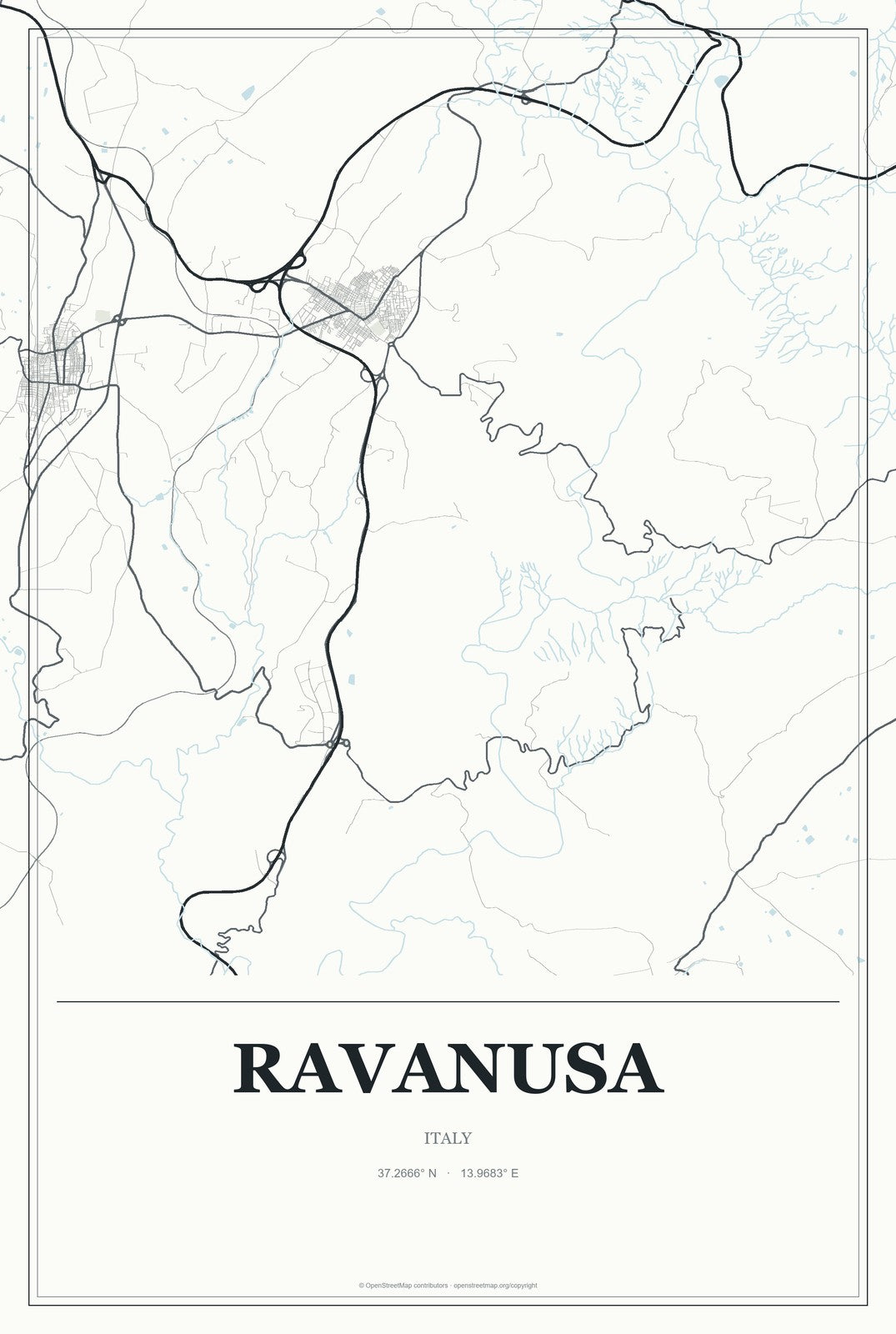 Ravanusa, Italy City Map Aluminum Sign in Gallery Air style