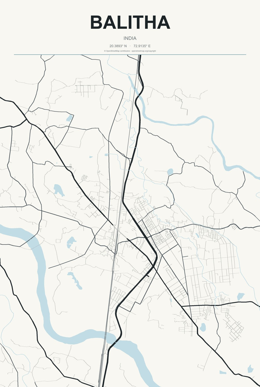 Balitha, India City Map Aluminum Sign in Headline Atlas style