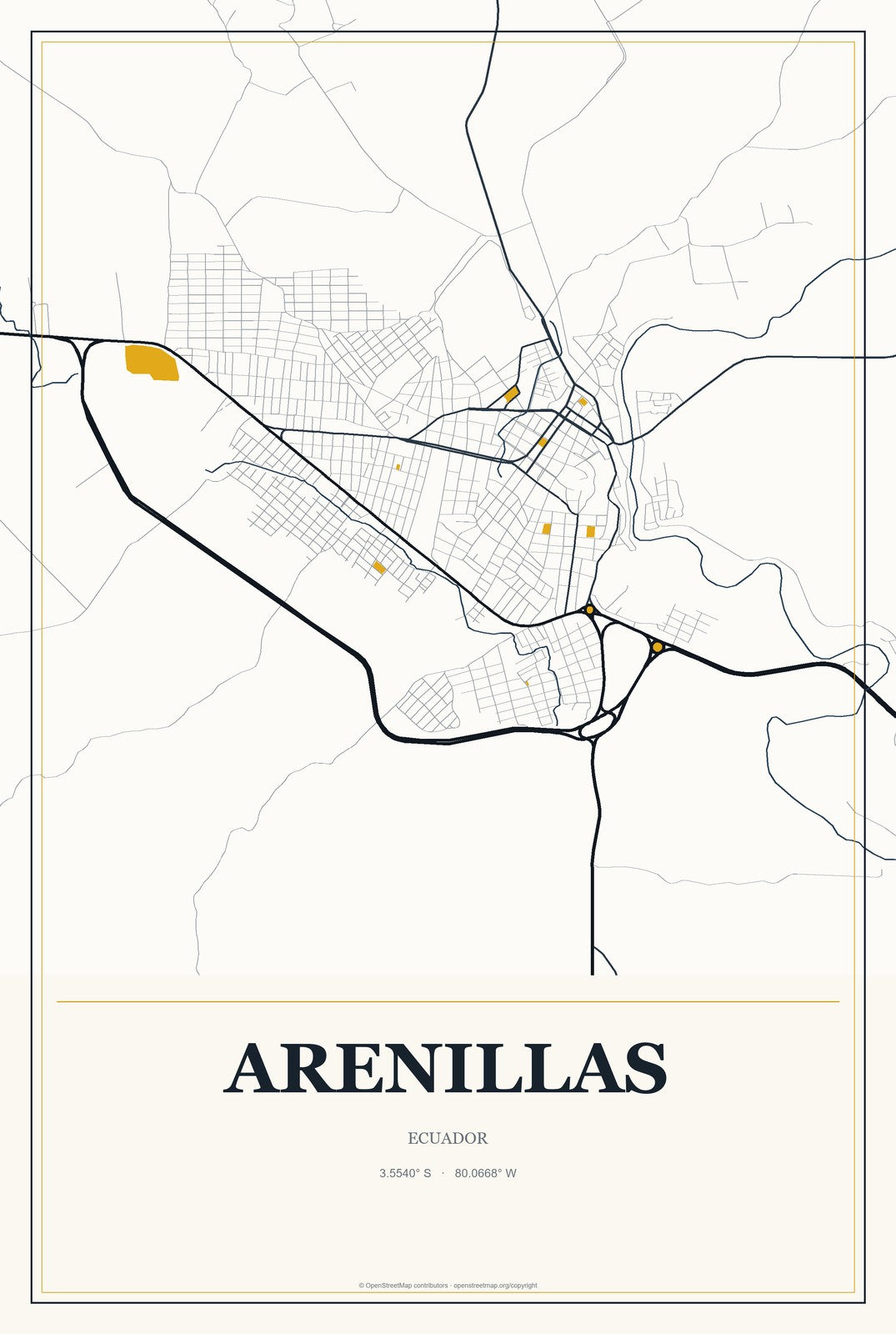 Arenillas, Ecuador City Map Aluminum Sign in Citrine Modern style
