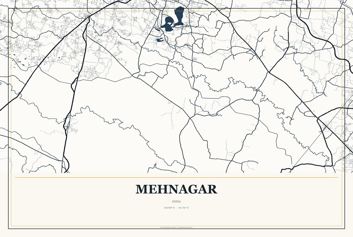 Mehnagar, India City Map Aluminum Sign in Citrine Modern style