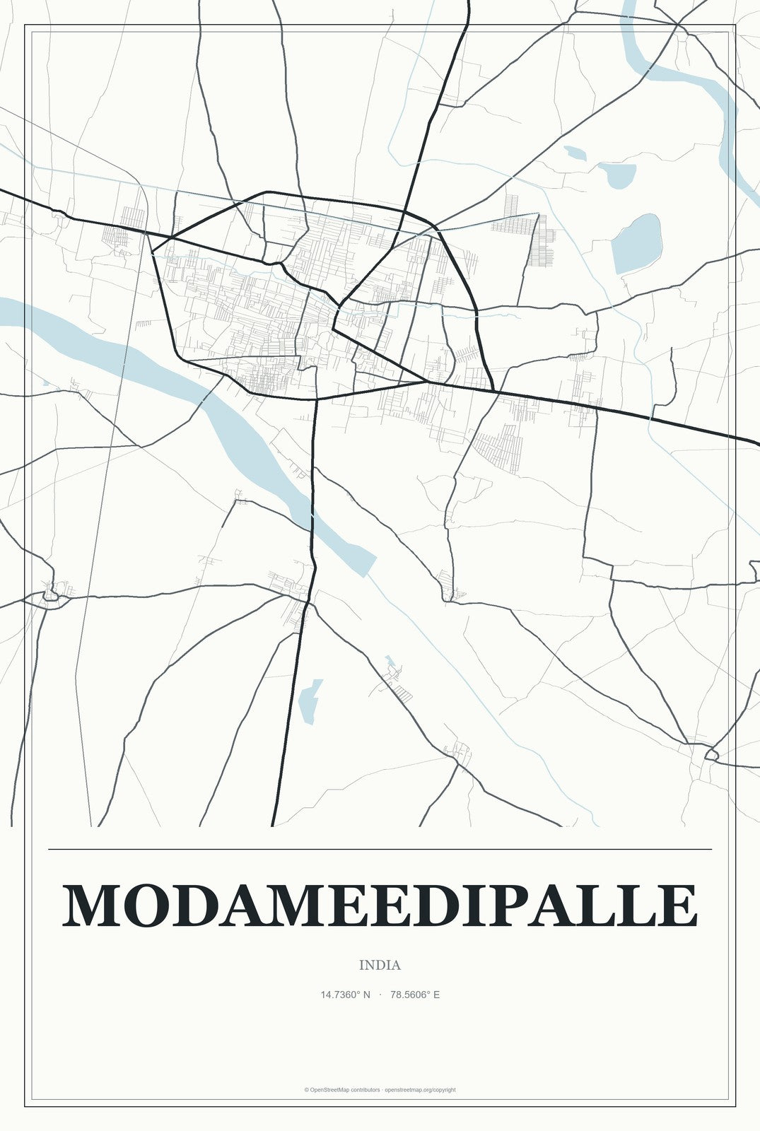 Modameedipalle, India City Map Aluminum Sign in Gallery Air style