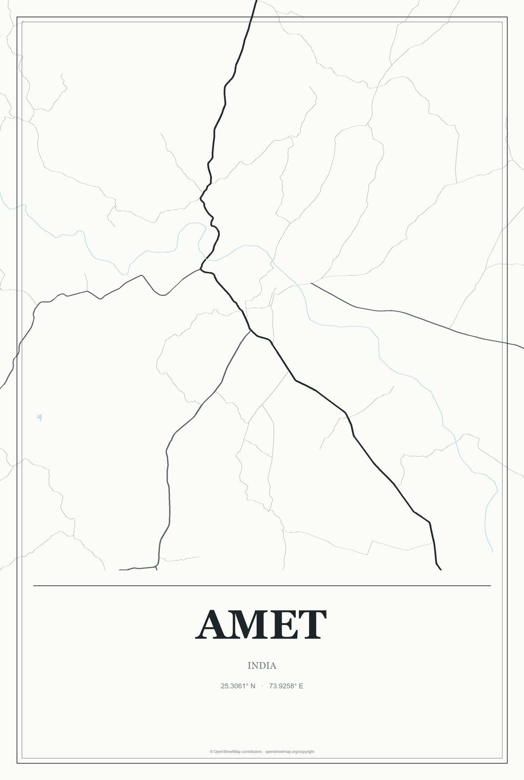 Amet, India City Map Aluminum Sign in Gallery Air style