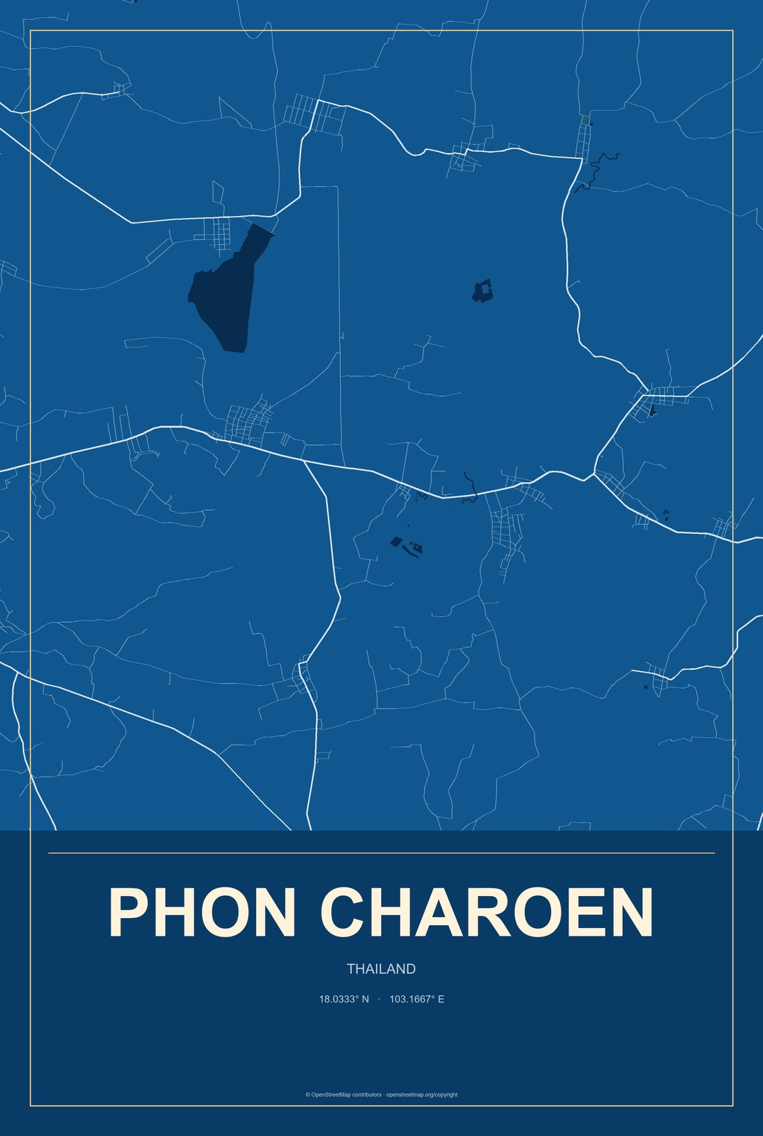 Phon Charoen, Thailand City Map Aluminum Sign in Harbor Cobalt style
