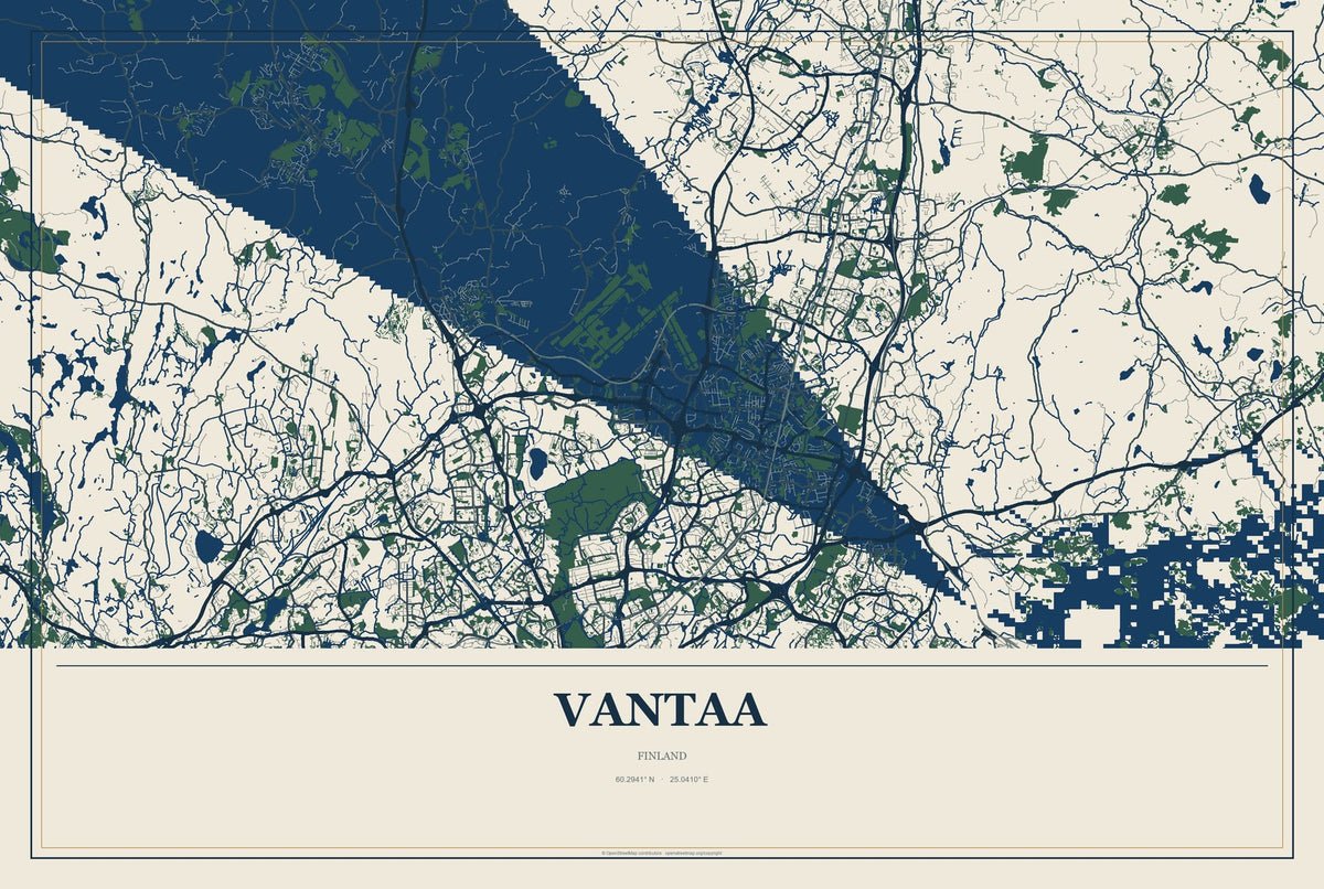 Vantaa, Finland City Map Aluminum Sign in Coastal Cutout style