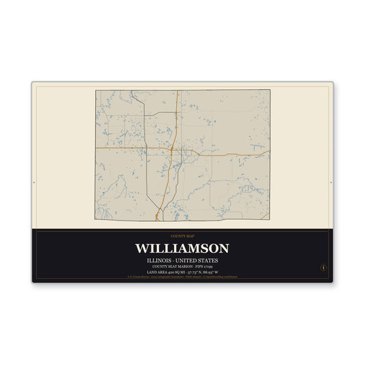 Williamson County, Illinois Map Aluminum Sign in Museum Plaque style