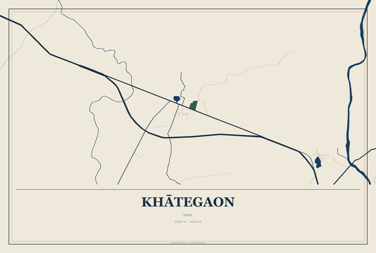 Khātegaon, India City Map Aluminum Sign in Coastal Cutout style
