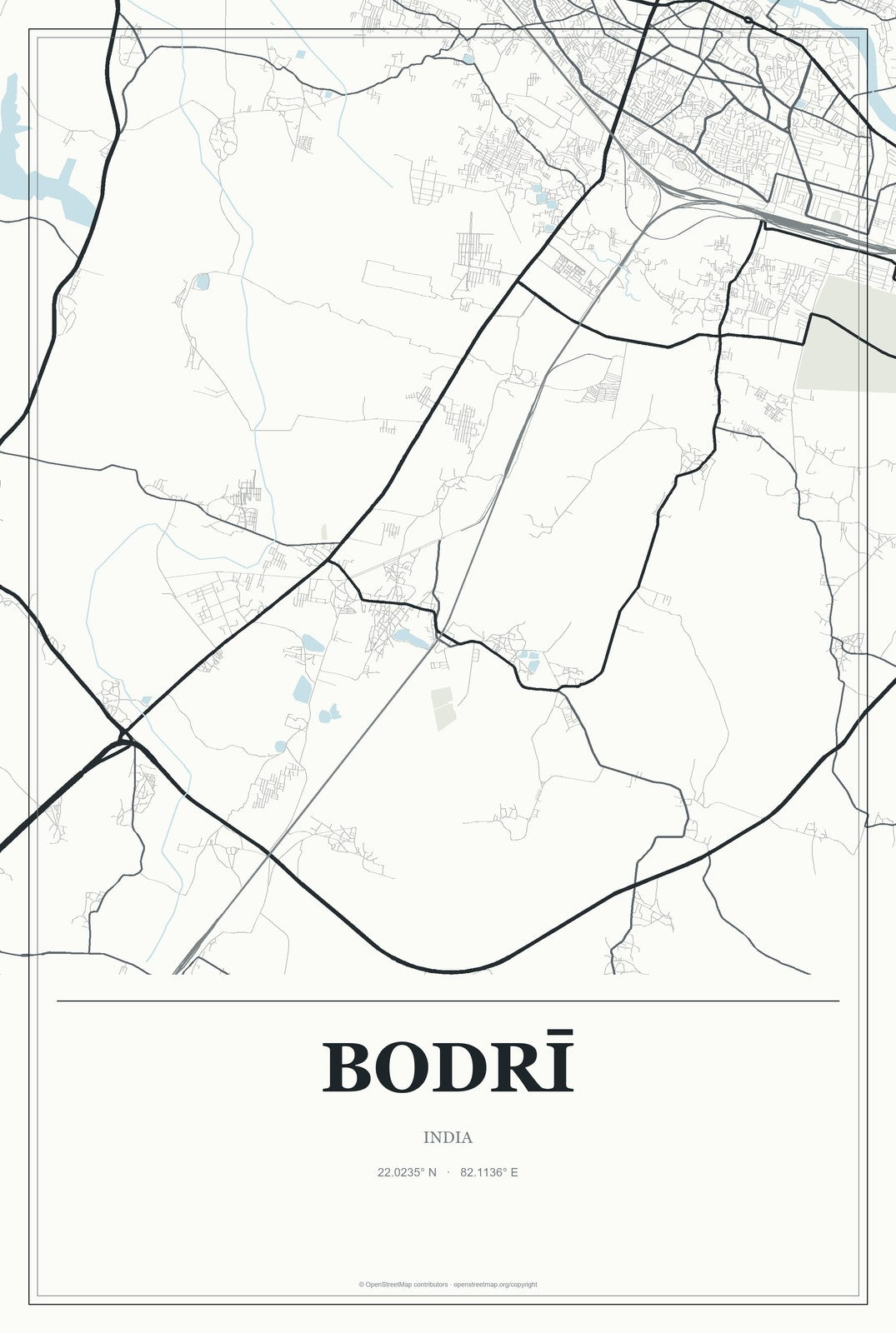 Bodrī, India City Map Aluminum Sign in Gallery Air style