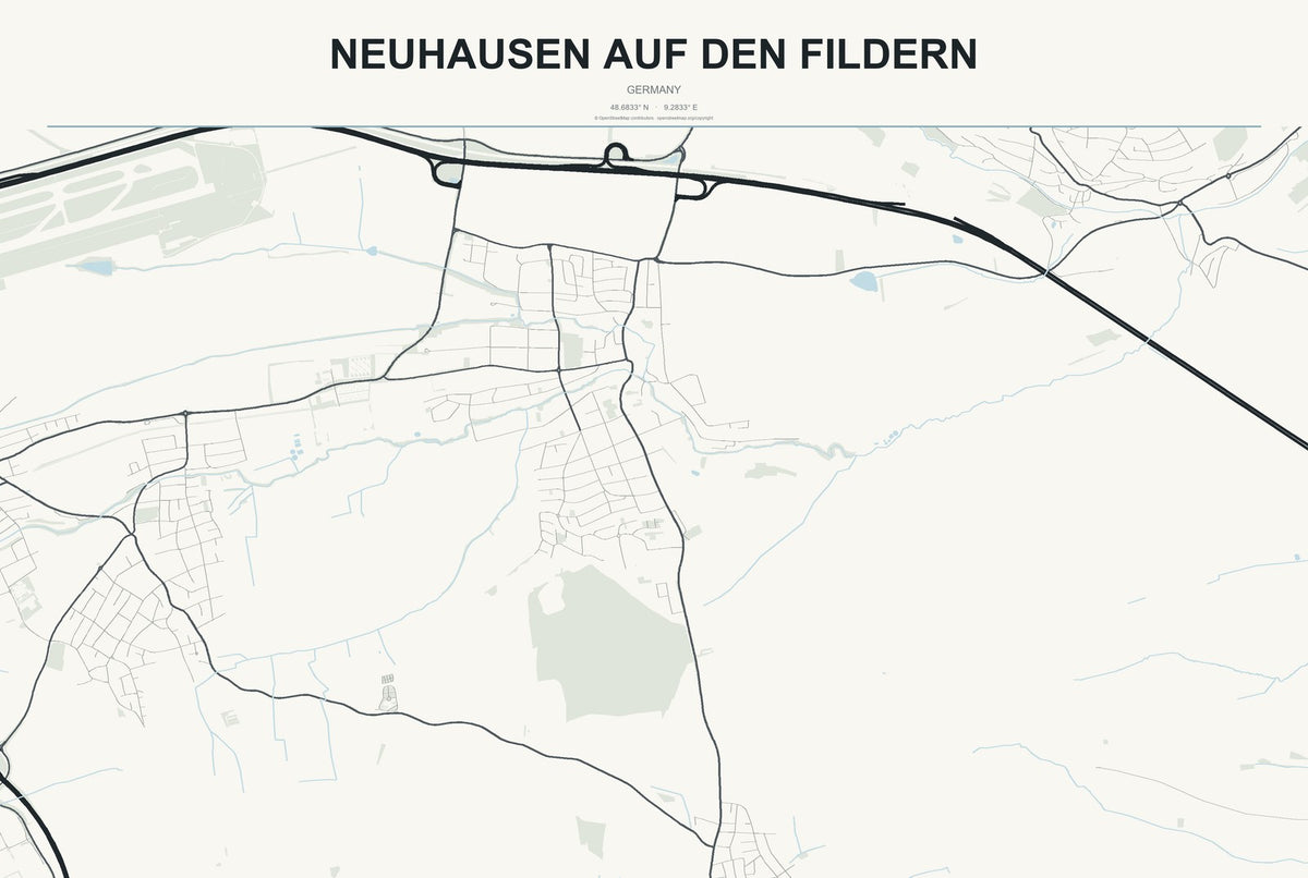 Neuhausen auf den Fildern, Germany City Map Aluminum Sign in Headline Atlas style