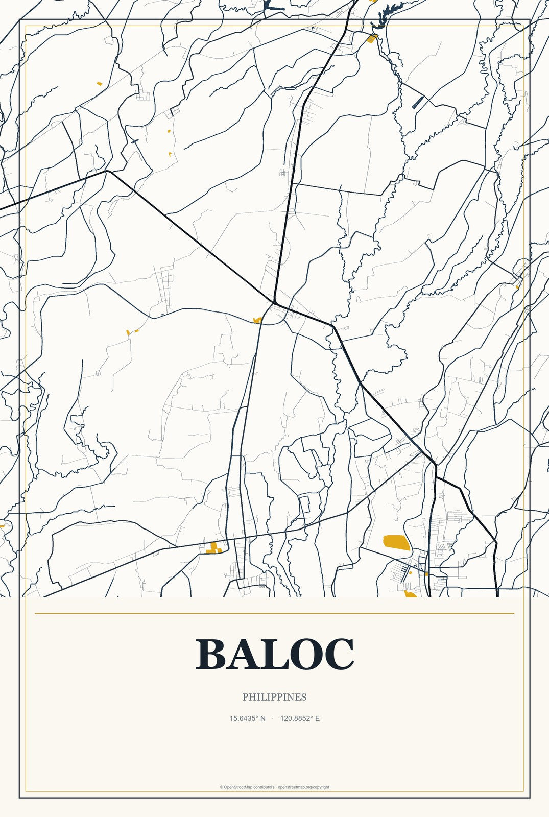 Baloc, Philippines City Map Aluminum Sign in Citrine Modern style