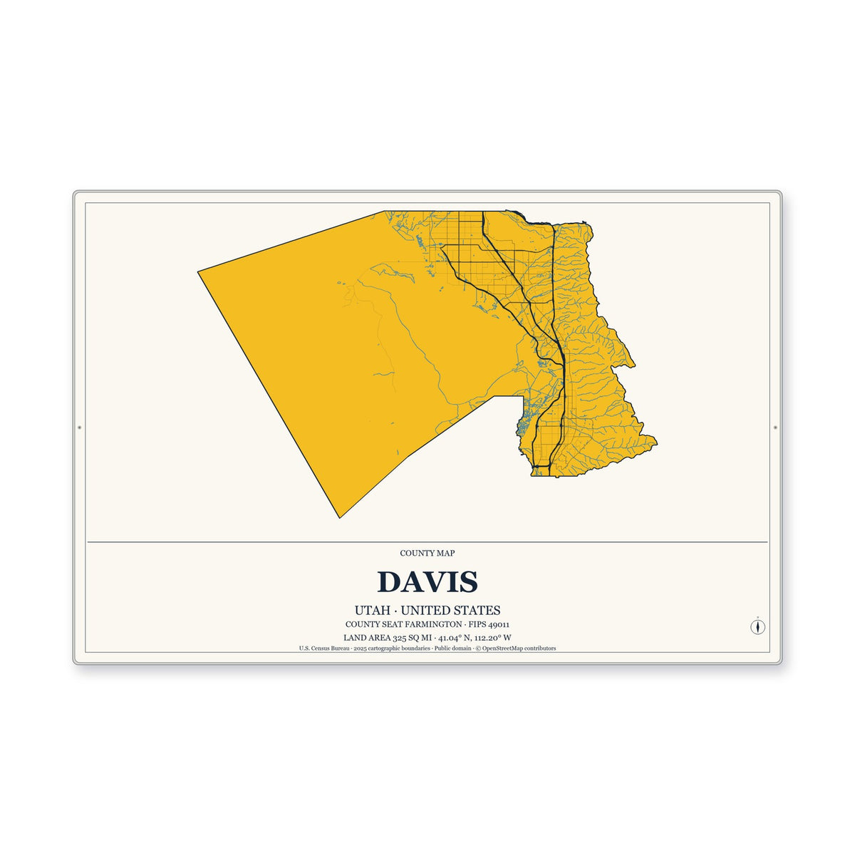 Davis County, Utah Map Aluminum Sign in Citrine Modern style