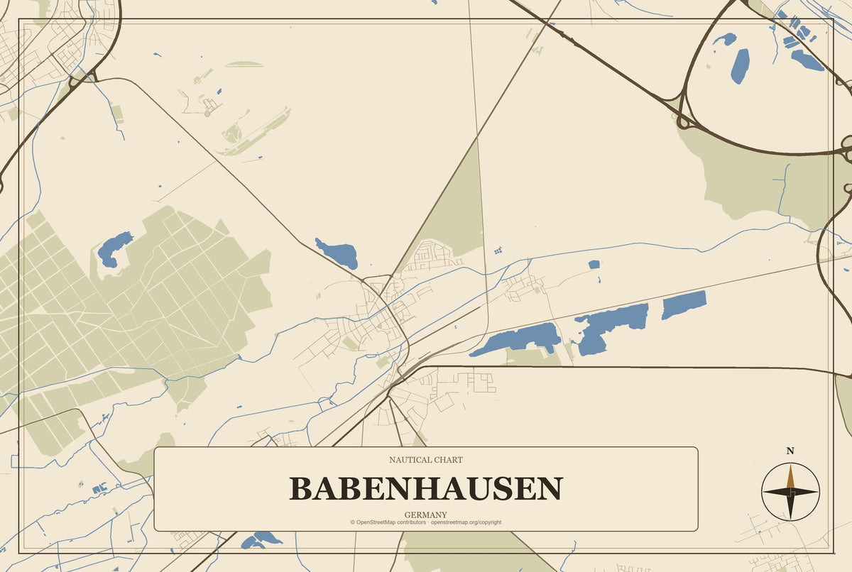Babenhausen, Germany City Map Aluminum Sign in Heritage Nautical style