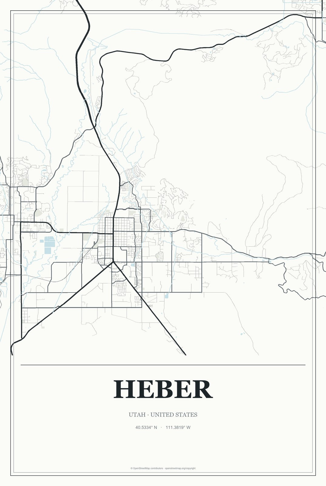 Heber, Utah City Map Aluminum Sign in Gallery Air style