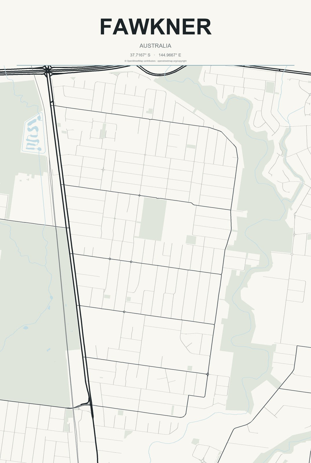 Fawkner, Australia City Map Aluminum Sign in Headline Atlas style