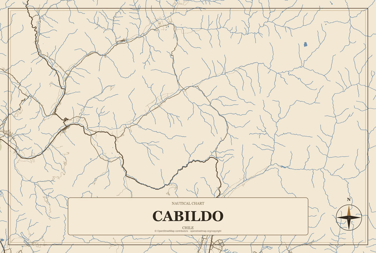 Cabildo, Chile City Map Aluminum Sign in Heritage Nautical style