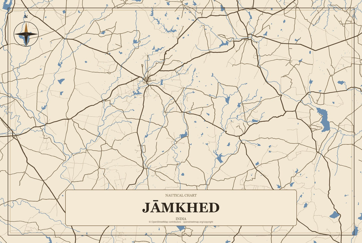 Jāmkhed, India City Map Aluminum Sign in Heritage Nautical style