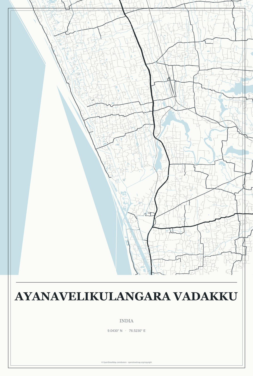 Ayanavelikulangara Vadakku, India City Map Aluminum Sign in Gallery Air style