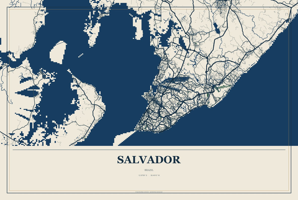 Salvador, Brazil City Map Aluminum Sign in Coastal Cutout style