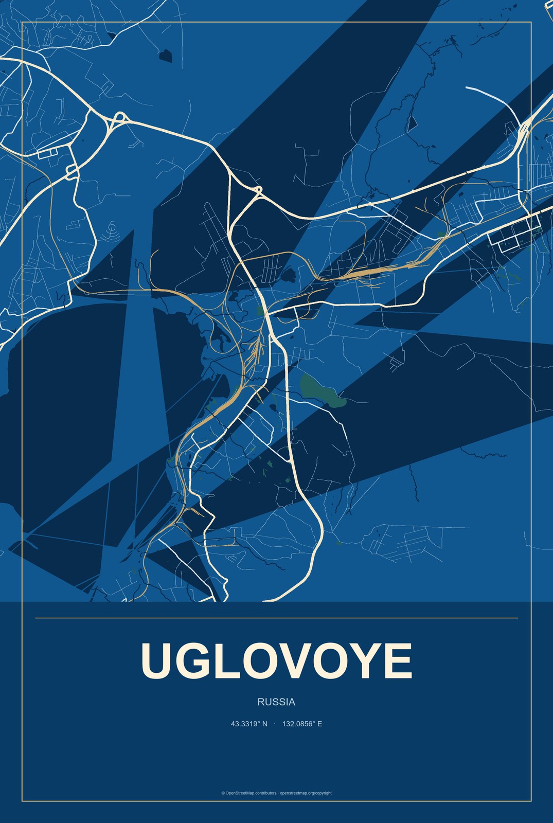 Uglovoye, Russia City Map Aluminum Sign in Harbor Cobalt style