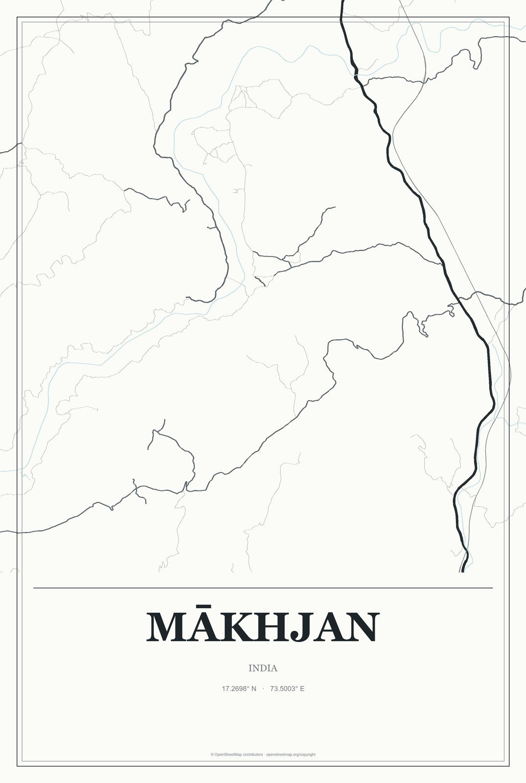 Mākhjan, India City Map Aluminum Sign in Gallery Air style