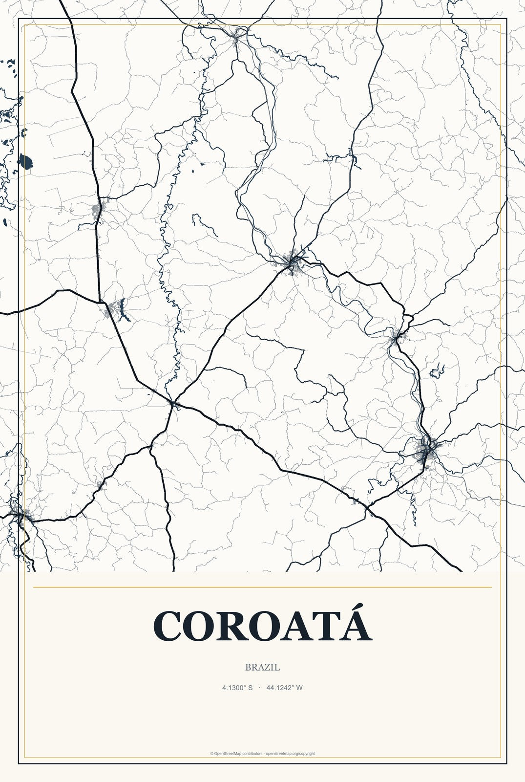 Coroatá, Brazil City Map Aluminum Sign in Citrine Modern style