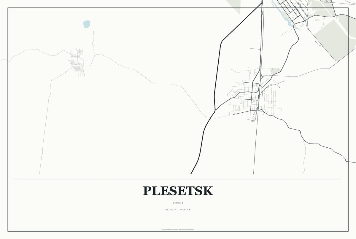 Plesetsk, Russia City Map Aluminum Sign in Gallery Air style