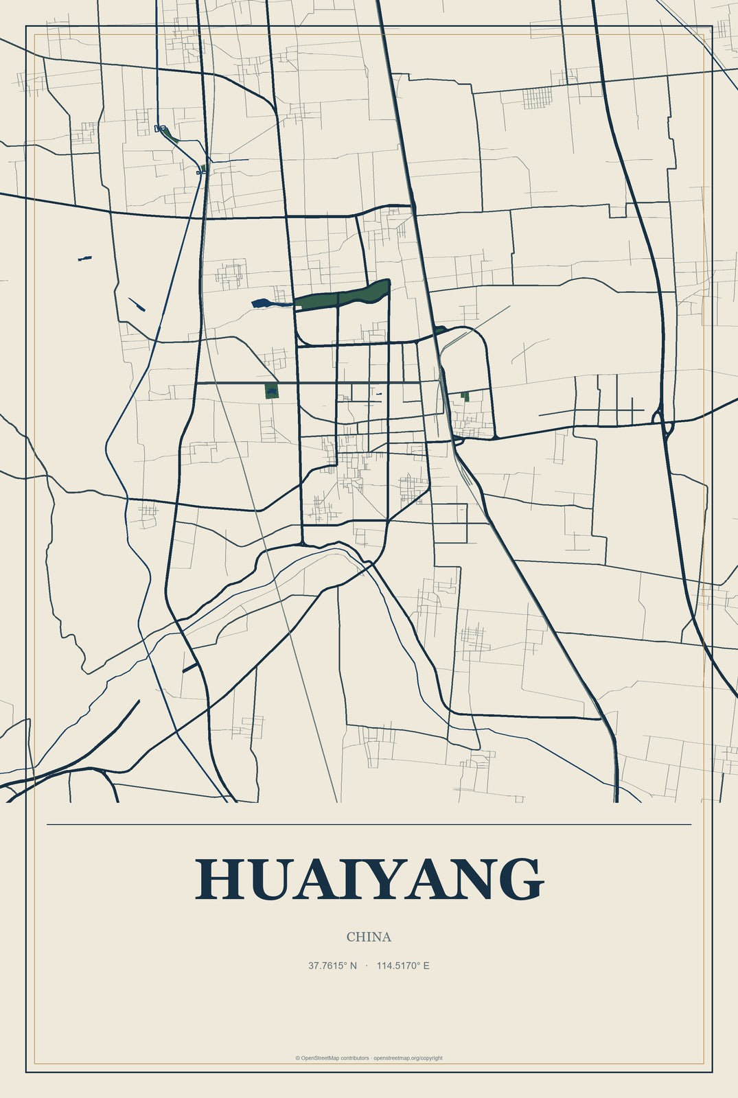 Huaiyang, China City Map Aluminum Sign in Coastal Cutout style