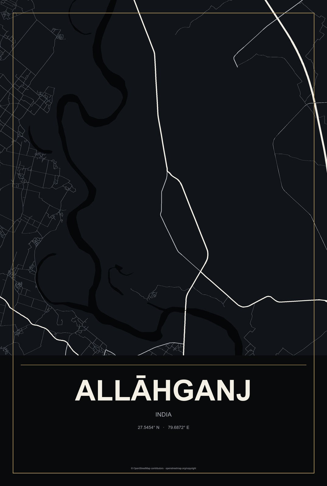 Allāhganj, India City Map Aluminum Sign in Metropolitan Noir style