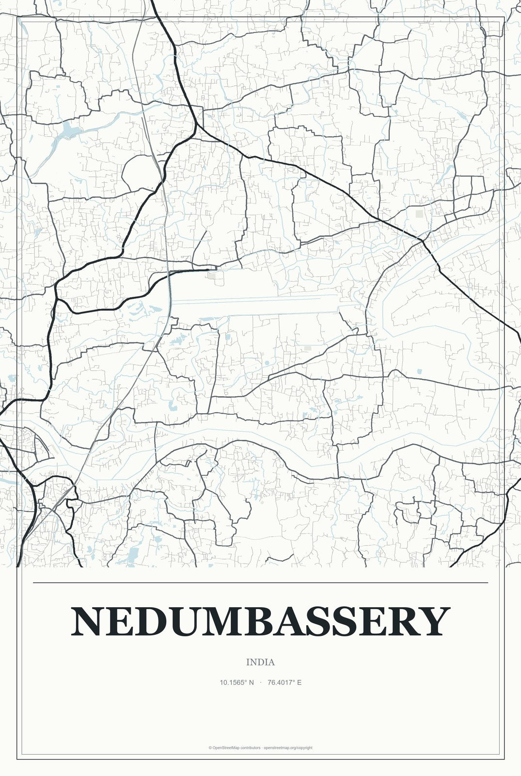 Nedumbassery, India City Map Aluminum Sign in Gallery Air style