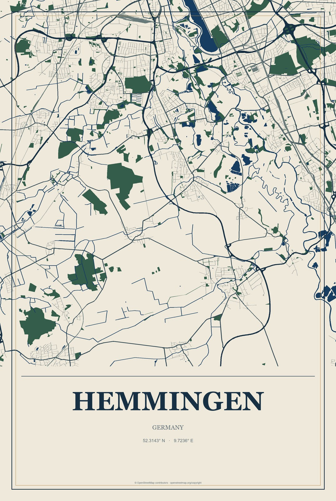 Hemmingen, Germany City Map Aluminum Sign in Coastal Cutout style