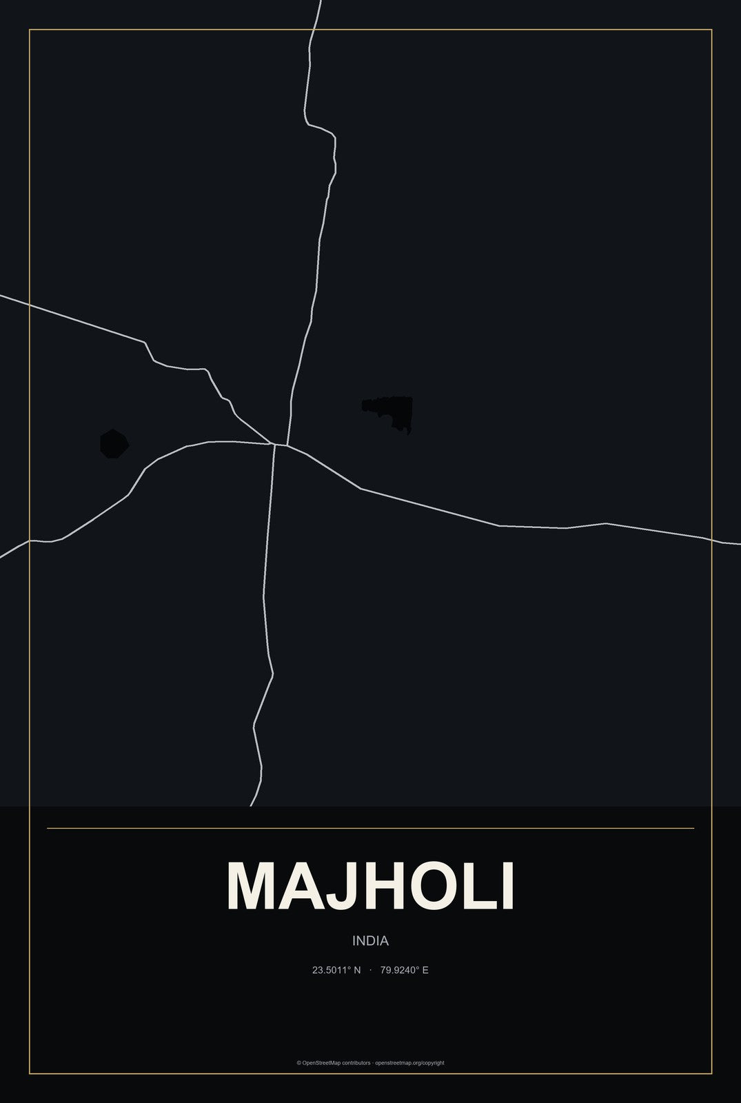 Majholi, India City Map Aluminum Sign in Metropolitan Noir style