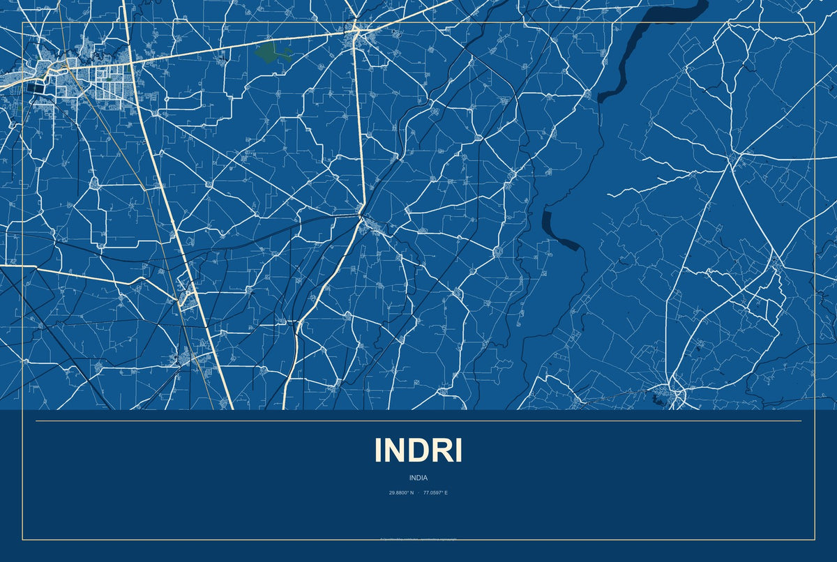 Indri, India City Map Aluminum Sign in Harbor Cobalt style