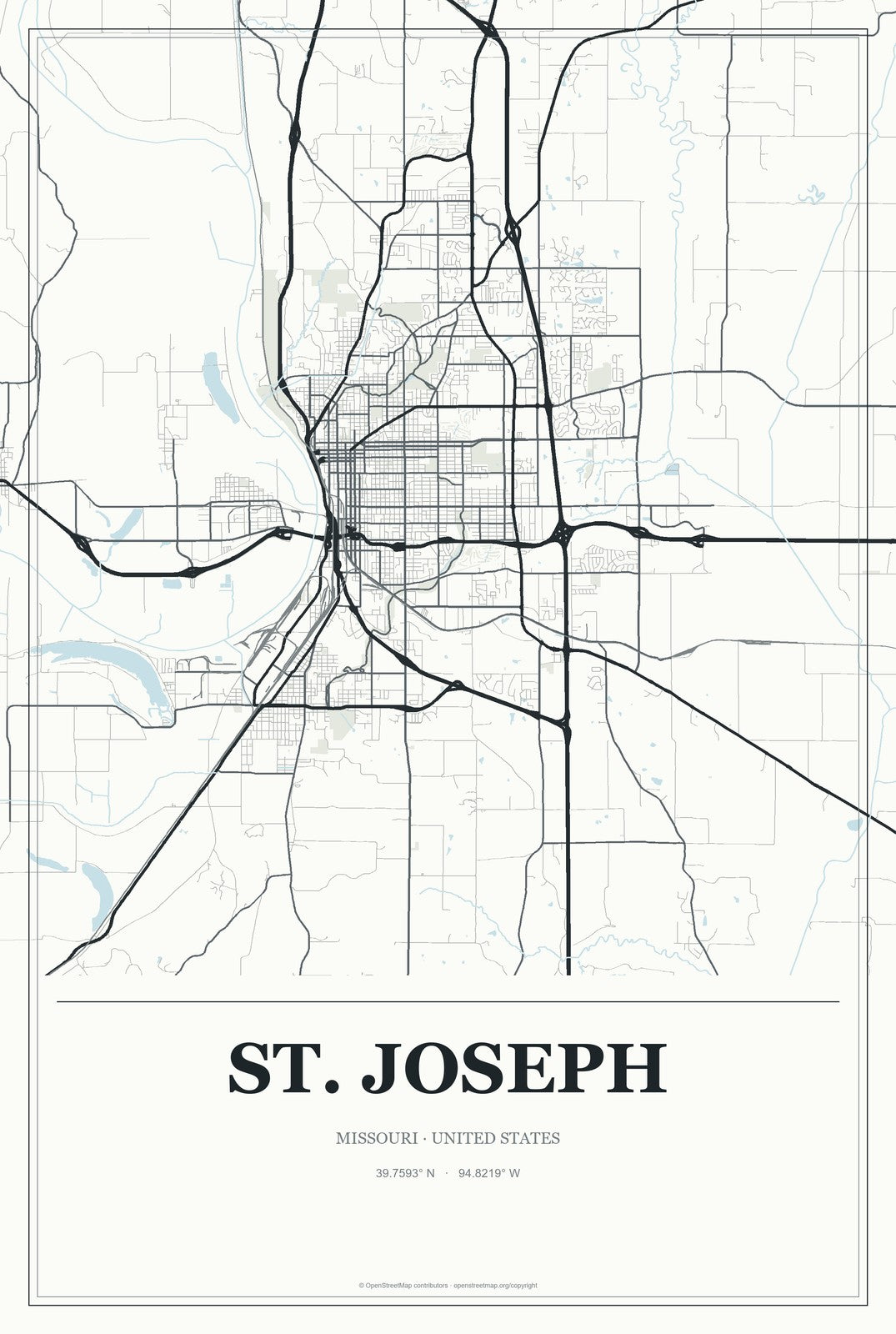 St. Joseph, Missouri City Map Aluminum Sign in Gallery Air style