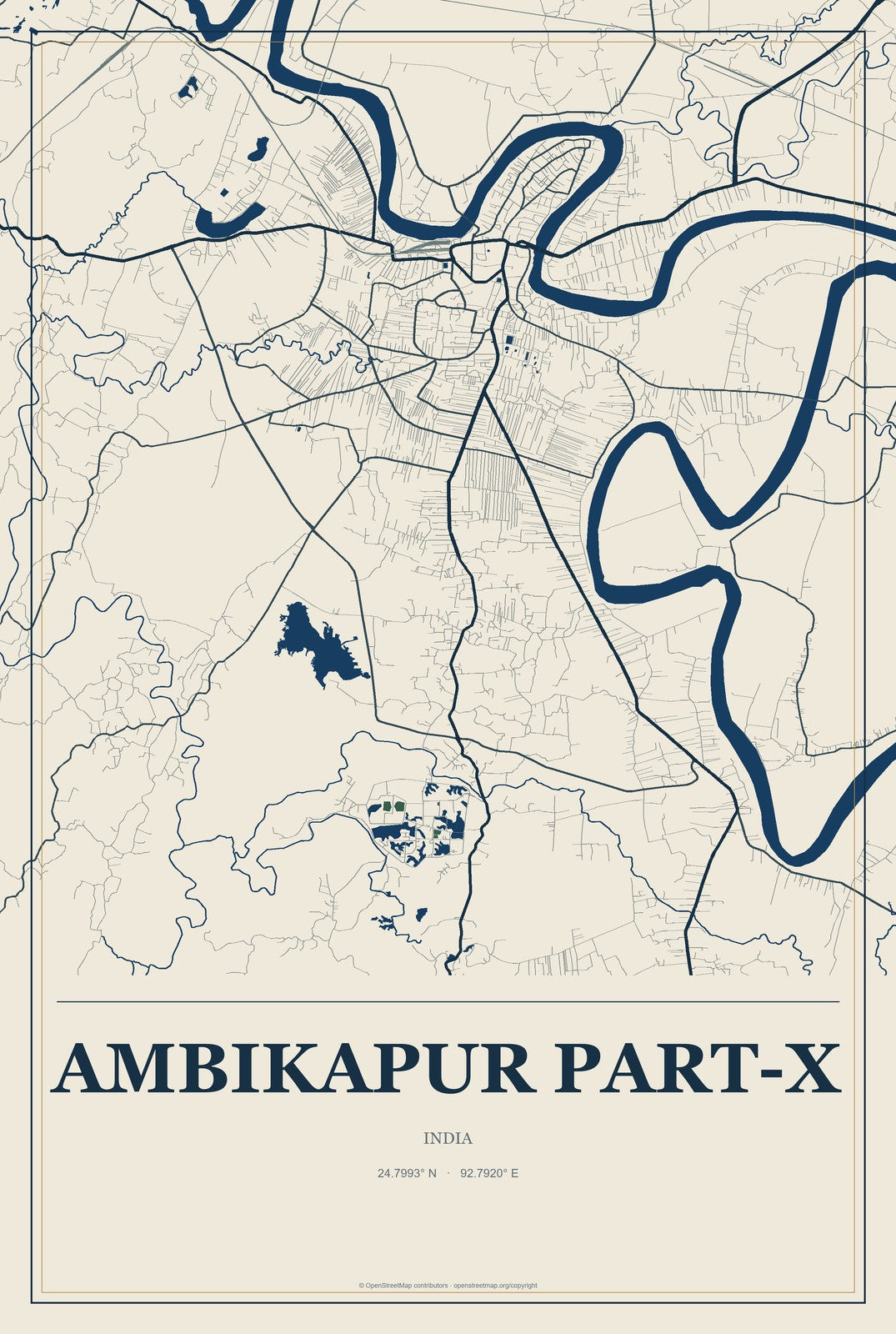 Ambikapur Part-X, India City Map Aluminum Sign in Coastal Cutout style
