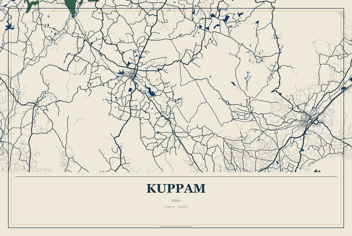 Kuppam, India City Map Aluminum Sign in Coastal Cutout style