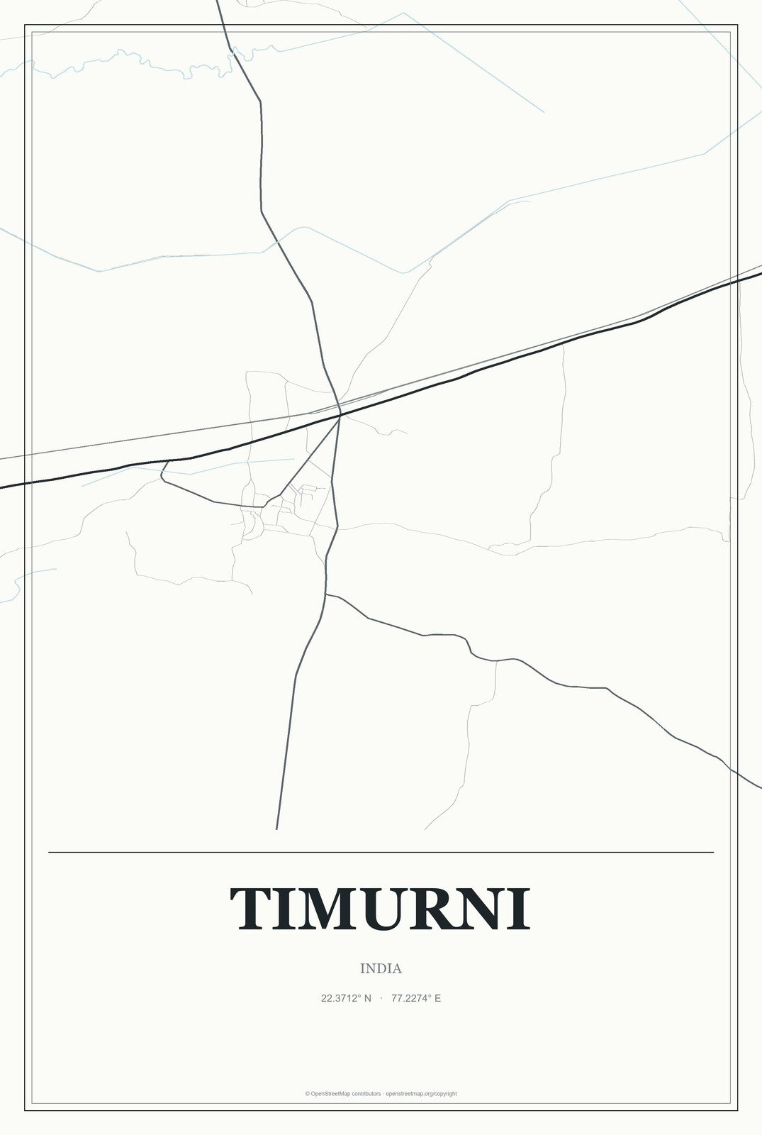 Timurni, India City Map Aluminum Sign in Gallery Air style