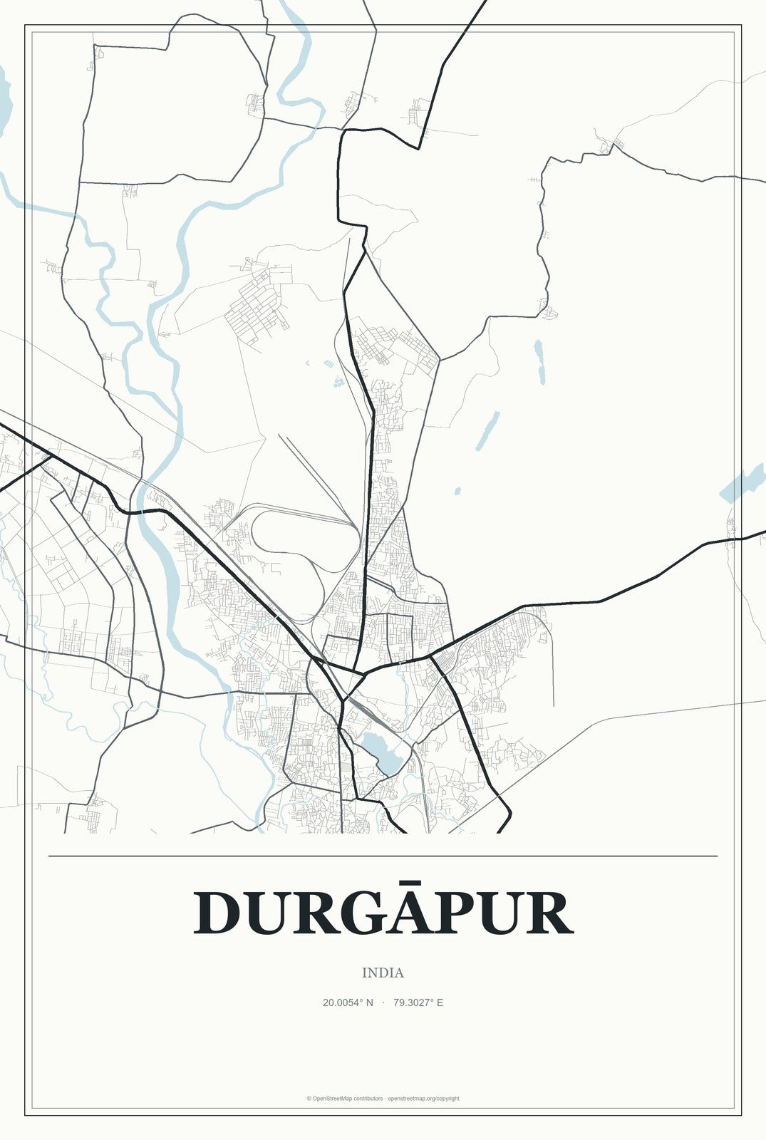 Durgāpur, India City Map Aluminum Sign in Gallery Air style
