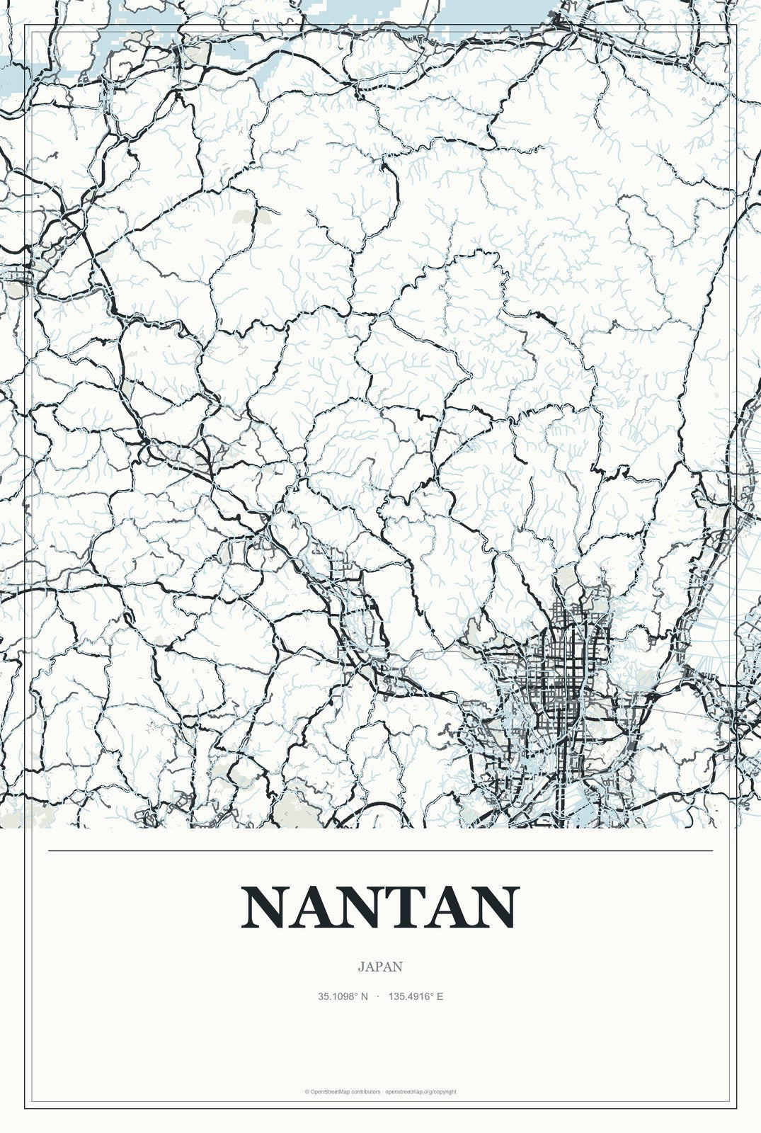 Nantan, Japan City Map Aluminum Sign in Gallery Air style