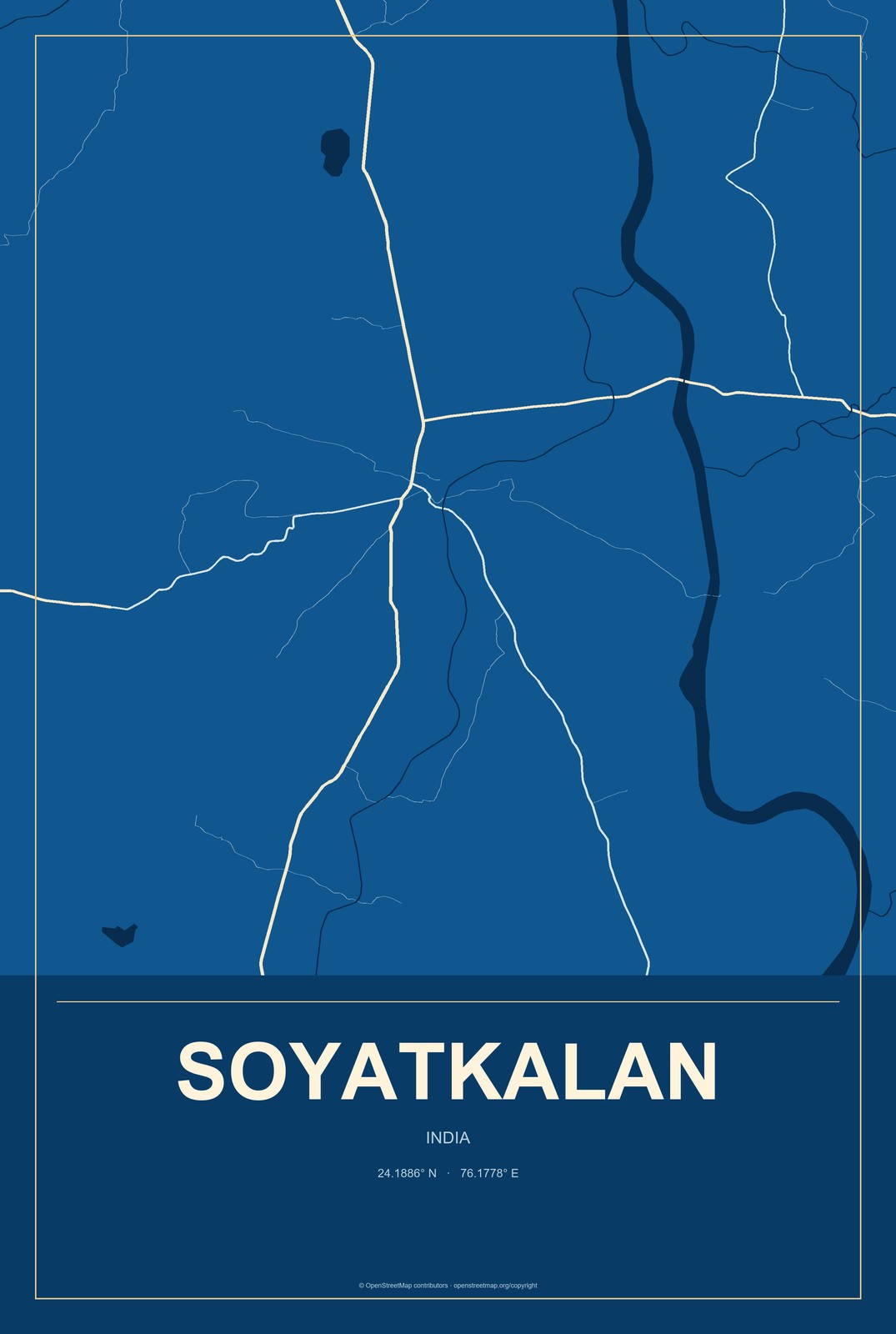 Soyatkalan, India City Map Aluminum Sign in Harbor Cobalt style