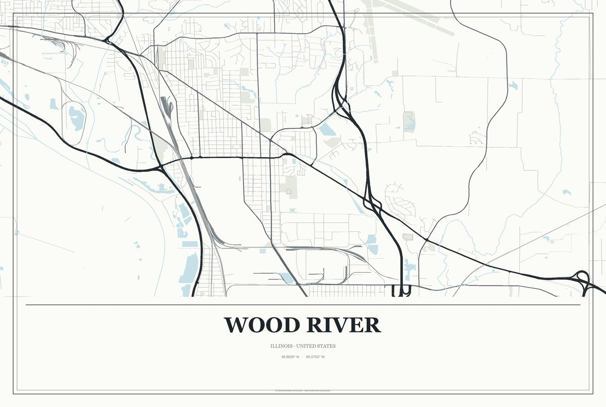 Wood River, Illinois City Map Aluminum Sign in Gallery Air style