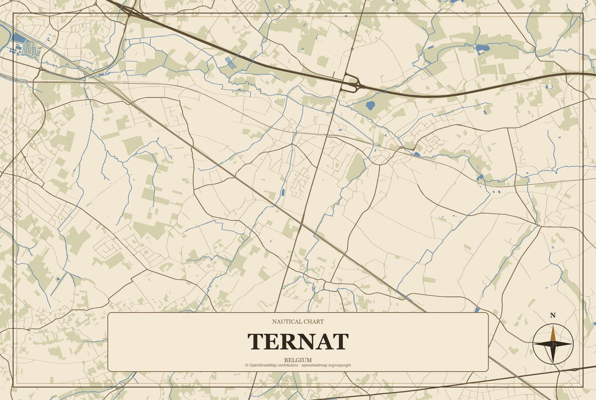 Ternat, Belgium City Map Aluminum Sign in Heritage Nautical style