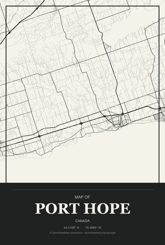 Port Hope, Canada City Map Aluminum Sign in Museum Plaque style