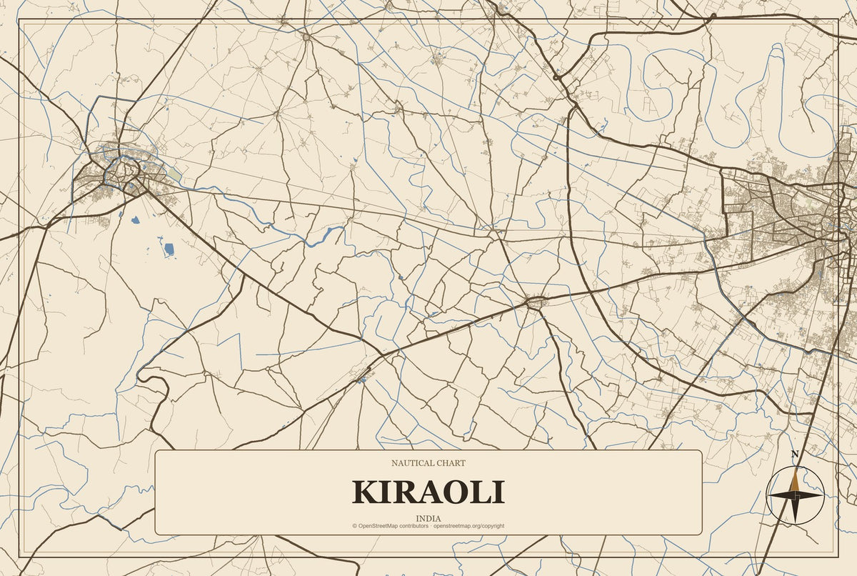Kiraoli, India City Map Aluminum Sign in Heritage Nautical style
